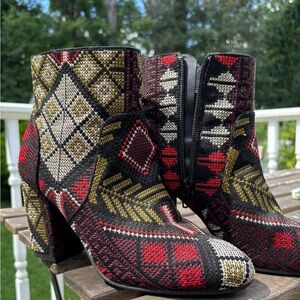 Rampage Black and Red Patterned Ankle Boots